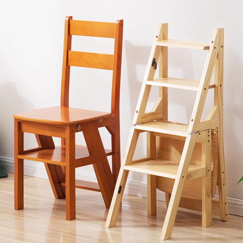 Стол-стълба от масивно дърво, домакински стол-стълба, на сгъваем стол-стълба с двойно предназначение, педал за повдигане, многофункционална стълба