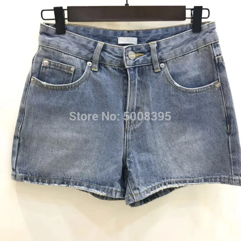 [ElfStyle] - Оригинални светло синьо выстиранные дънкови къси панталони с джобове, модни памучни къси дамски дънки