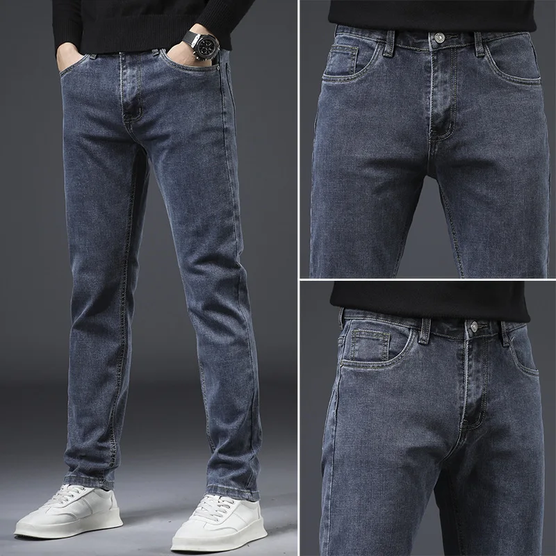 Нови дънки от памук 2022 година, мъжки стилни модни директни дънкови панталони, бизнес класически мъжки панталони, светло синьо, голям размер на 40