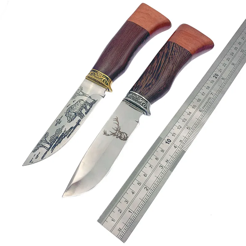 Директна доставка, 440C, нож за къмпинг с фиксирано острие от неръждаема стомана, дръжка цвят венге, ловен нож за оцеляване с найлонови калъф, открит