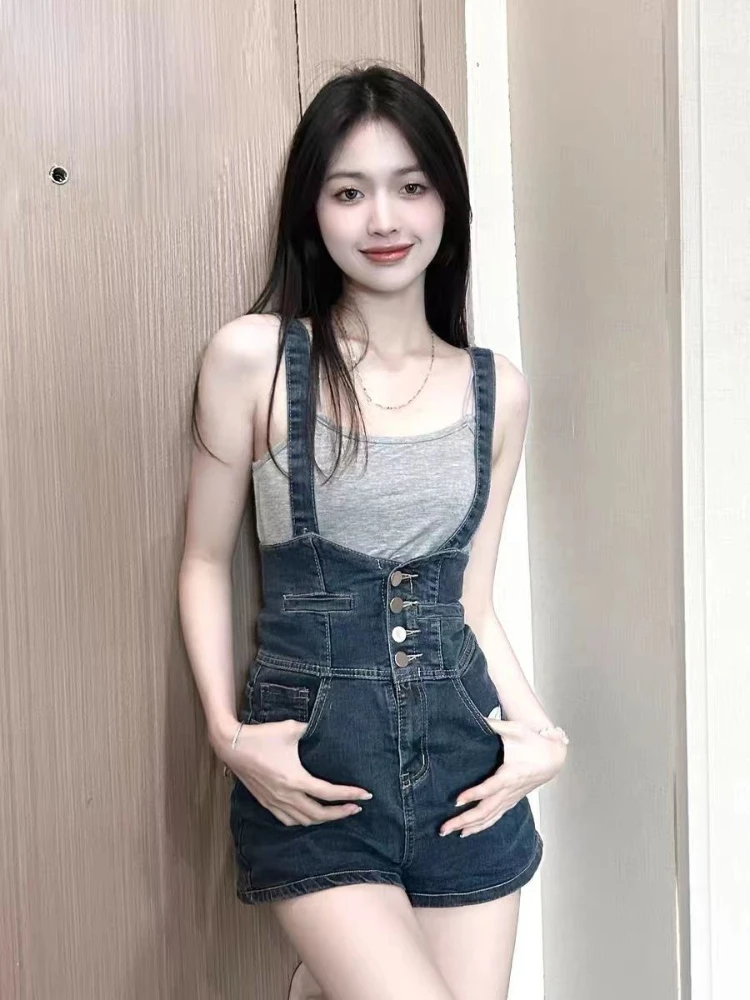 Лятна реколта шорти във френски стил, женски джобове, корейски модни дънкови панталони, женски празнични панталони с копчета с хубав каишка 2023
