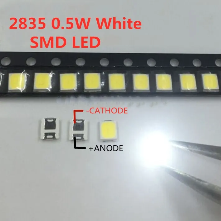 100шт SMD LED 2835 Бял Чип 0,5 W 3V 150мА 50-55ЛМ Ултра Ярък SMT 0,5 W Повърхностен монтаж на печатни платки LED Светоизлучающая внасяни диод Лампа 