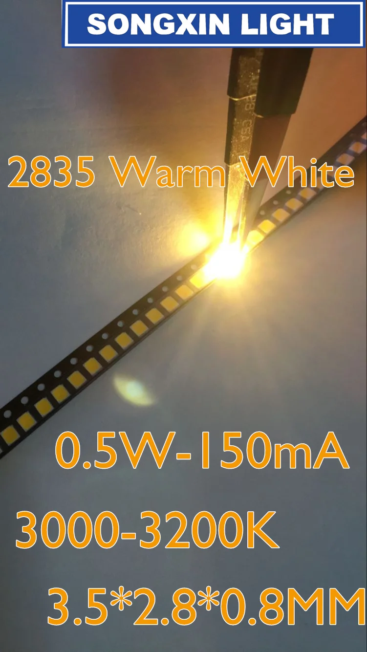 100шт SMD LED 2835 Бял Чип 0,5 W 3V 150мА 50-55ЛМ Ултра Ярък SMT 0,5 W Повърхностен монтаж на печатни платки LED Светоизлучающая внасяни диод Лампа 