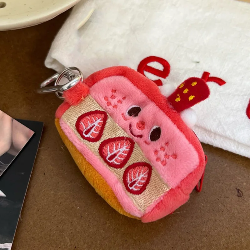 Ягодово портфейл за монети Плюшено калъфче за слушалки Сладък розов калъф INS AirPods Калъф-чанта Чанта за съхранение на Ключодържател Висящи чанти
