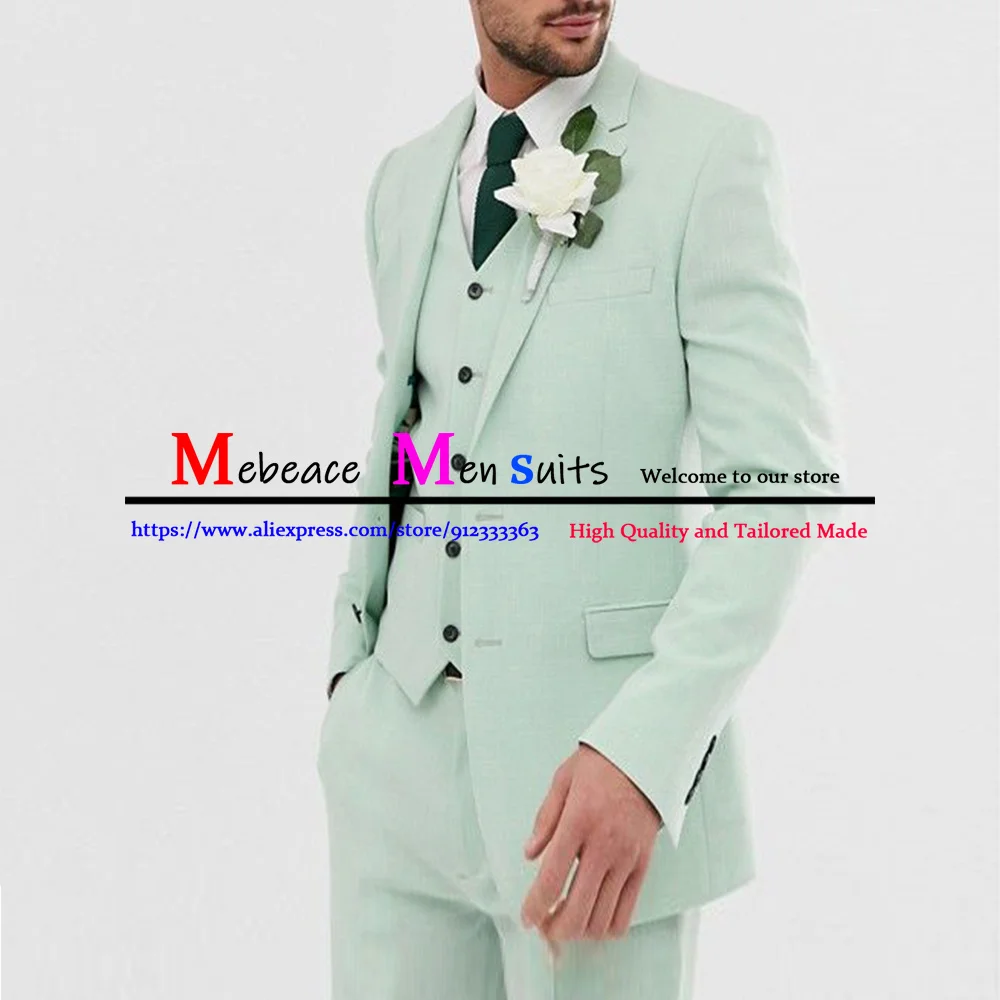 Мъжки приталенные костюми, Модни светло синьо Официални бизнес Костюми от 3 теми, мъжки Сватбен Блейзър за Младоженеца, изработена по поръчка (яке + Панталон + Елек), Новост