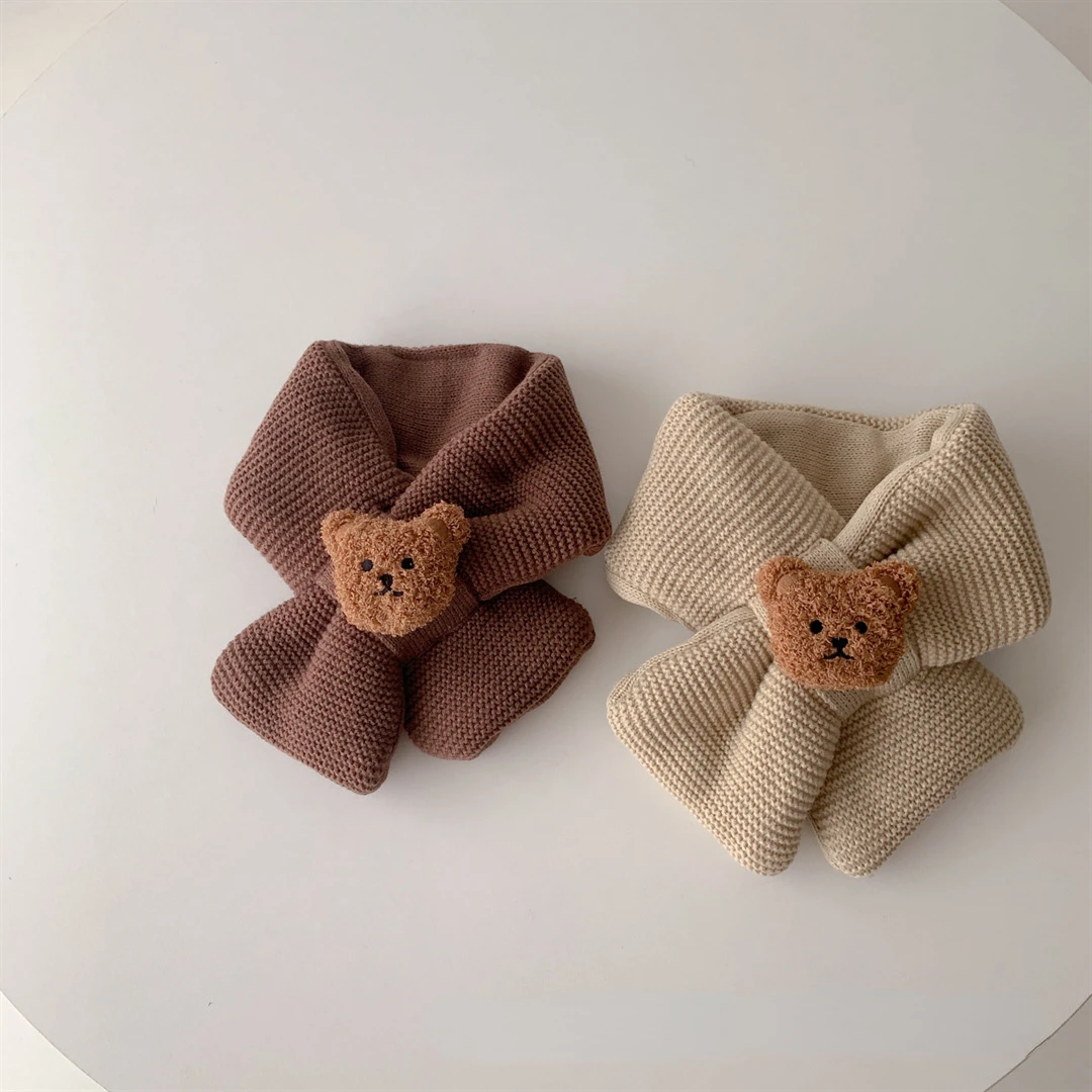 Шиен кърпичка, детски шал с сладък мечок, есен-зима, детски вязаный лигавник за новородено, вълна вязаный детски топъл шал за момчета и момичета