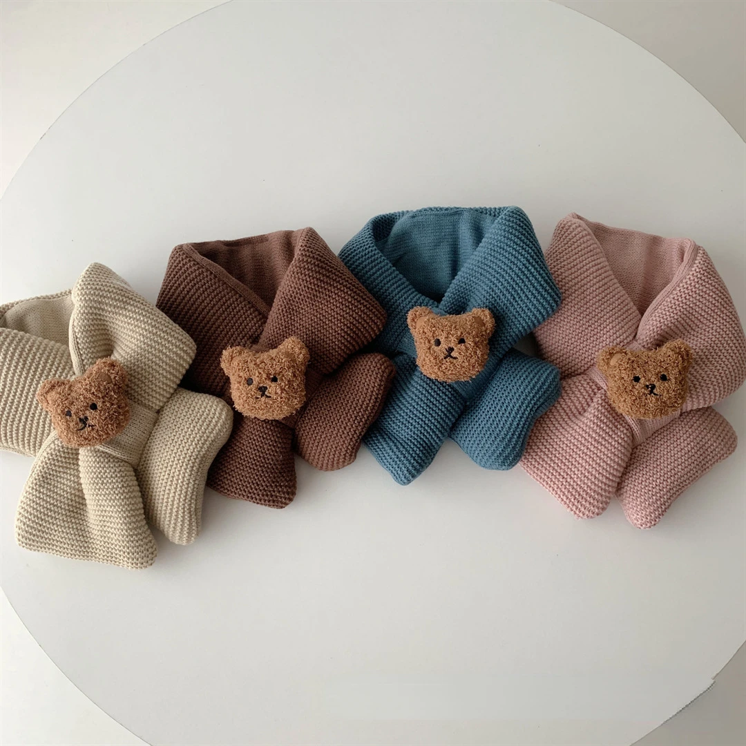 Шиен кърпичка, детски шал с сладък мечок, есен-зима, детски вязаный лигавник за новородено, вълна вязаный детски топъл шал за момчета и момичета
