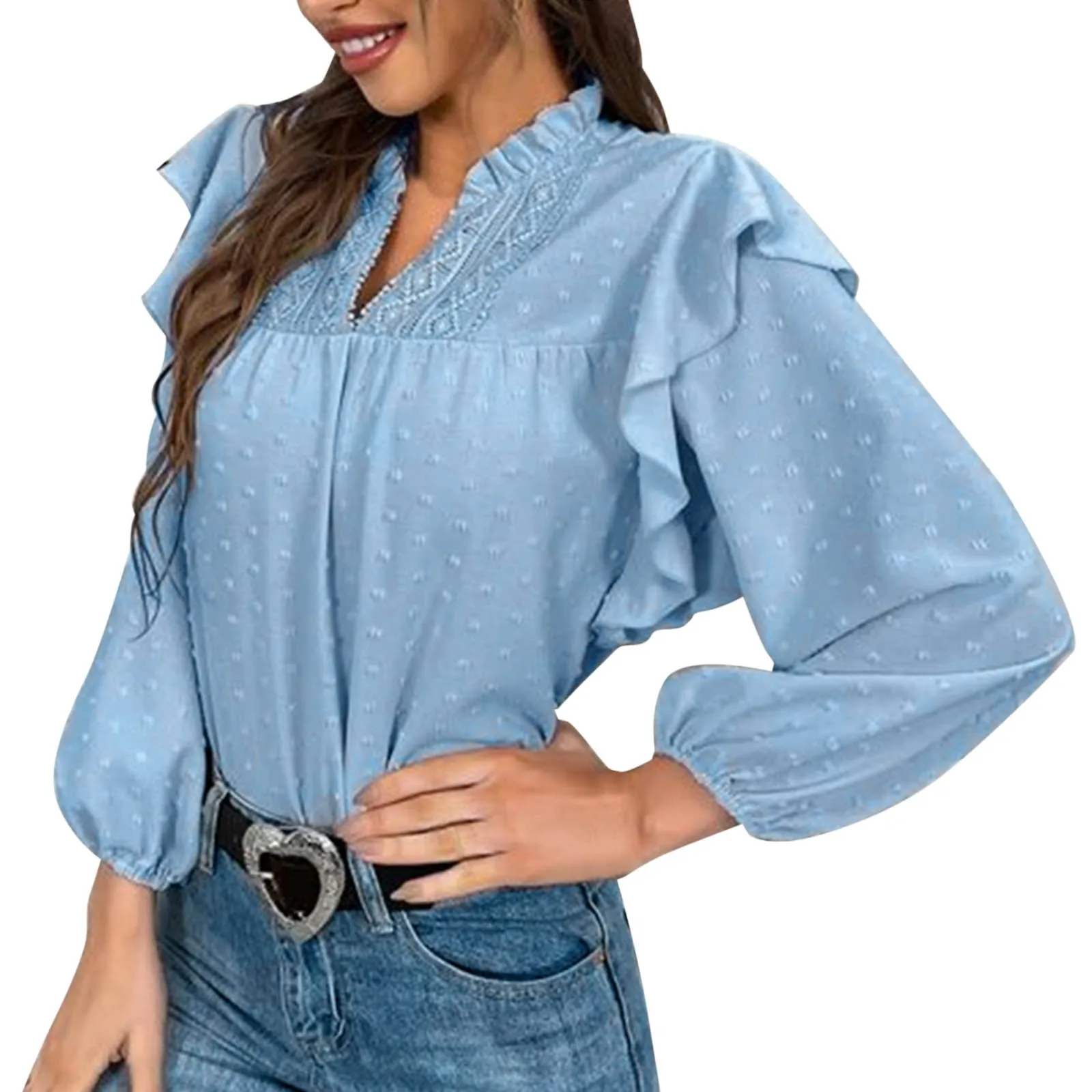 Модерна Блуза-риза Оверсайз, Дамски Блузи в стил Харадзюку с флорални V-образно деколте, Camiseta Manga Larga Mujer Тениска Жена на Едро