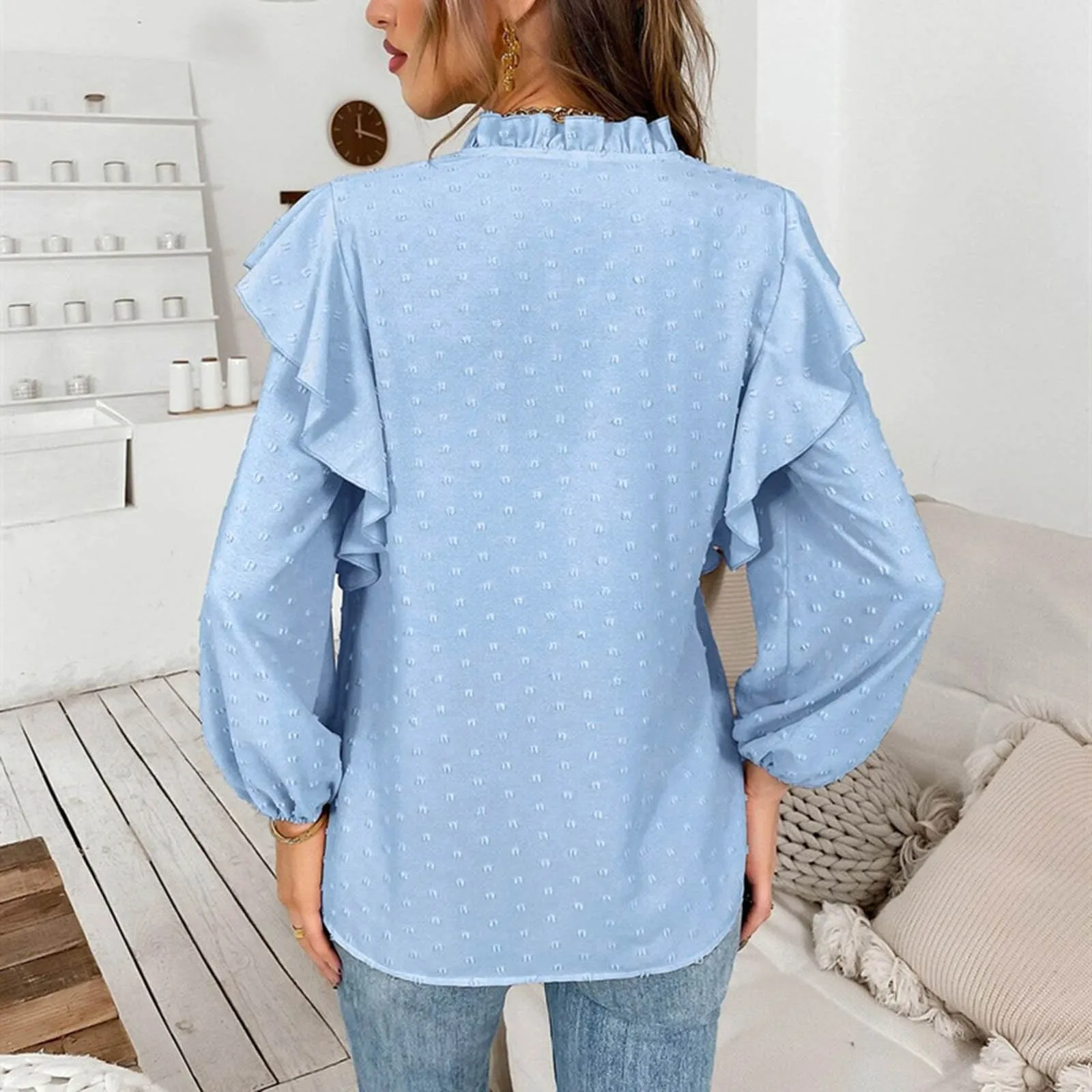 Модерна Блуза-риза Оверсайз, Дамски Блузи в стил Харадзюку с флорални V-образно деколте, Camiseta Manga Larga Mujer Тениска Жена на Едро