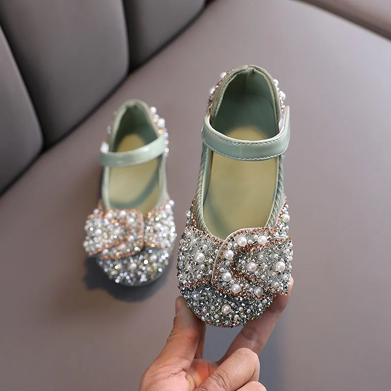 2022, горещо лято, есен сандали за момичета, пайети с лък, диамантени вечерни обувки на принцесата, меки обувки на равна подметка за момичета, детски сандали D487