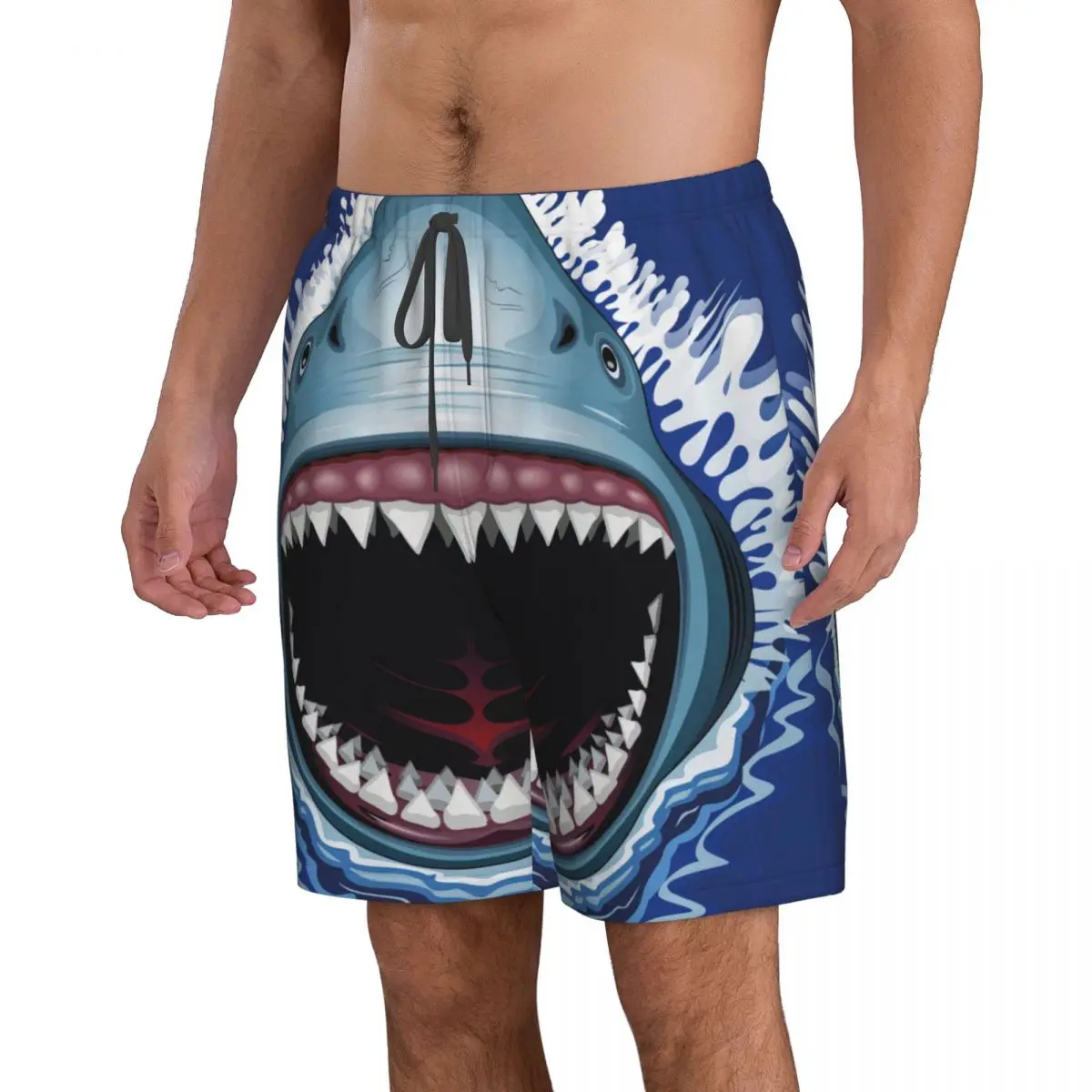 Мъжки плажни шорти Shark, быстросохнущий бански за фитнес, забавни улични 3D късометражни филми