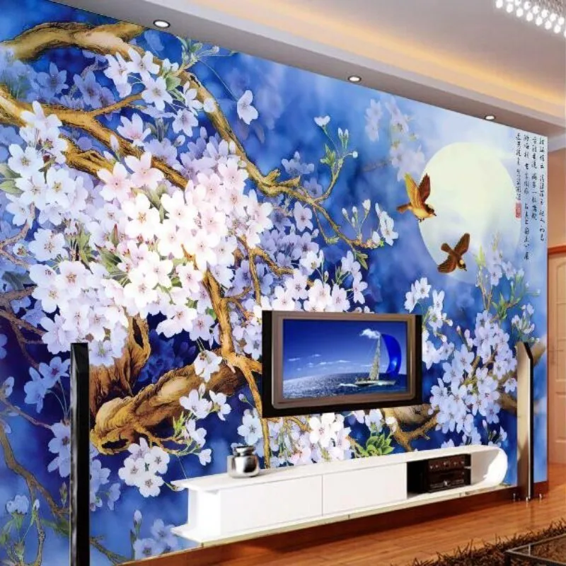 фотообои wellyu по поръчка, големи 3D стерео стенописи, модерна слива птица, ТЕЛЕВИЗИЯ-на фона на тапети за стени papel de parede