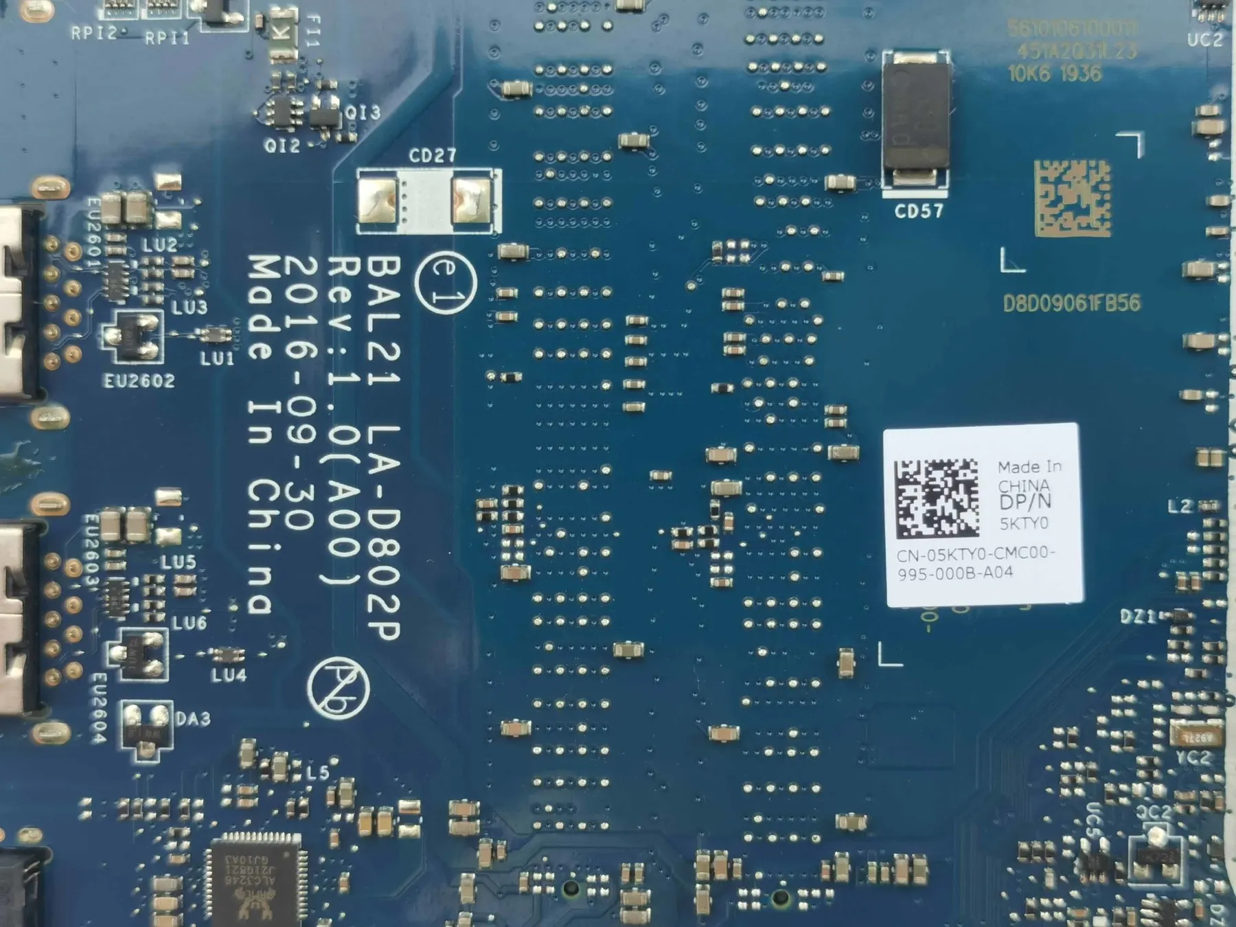 BAL21 LA-D802P дънна Платка за лаптоп Dell Inspiron 15 5567 дънна Платка FRU CN-05KTY0 Процесор SR349 3865U Оперативна памет DDR3 100% Тествана