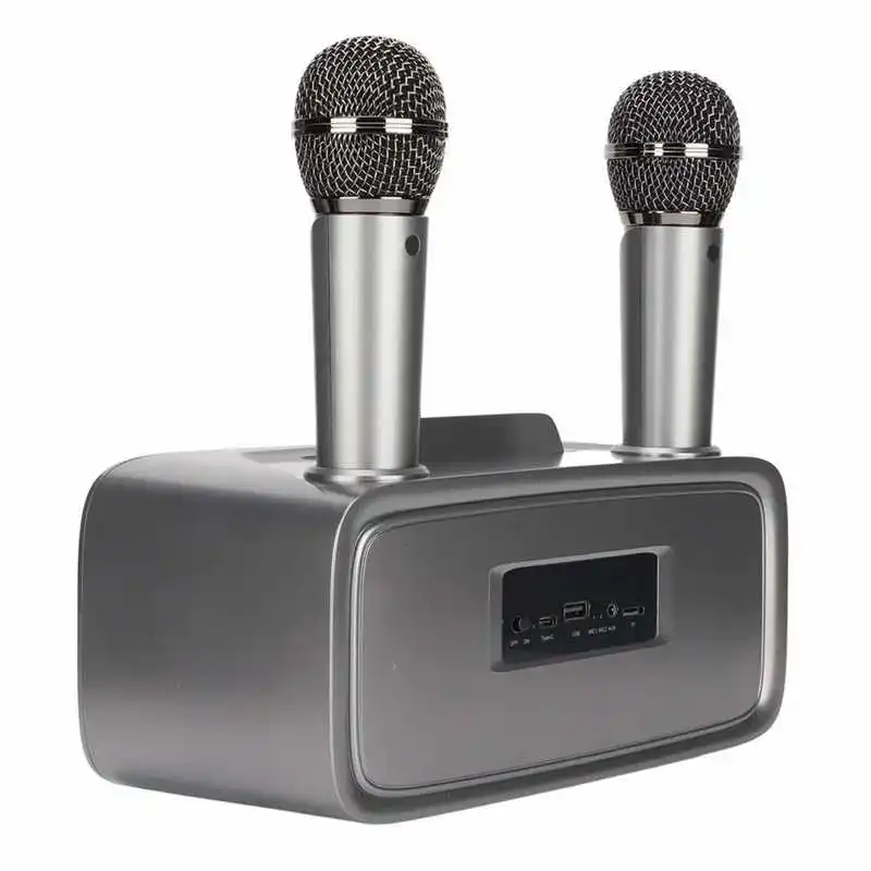 Мощен Караоке-машина Портативна акустична система за караоке сребрист Черен с 2 безжични микрофони за лекции 