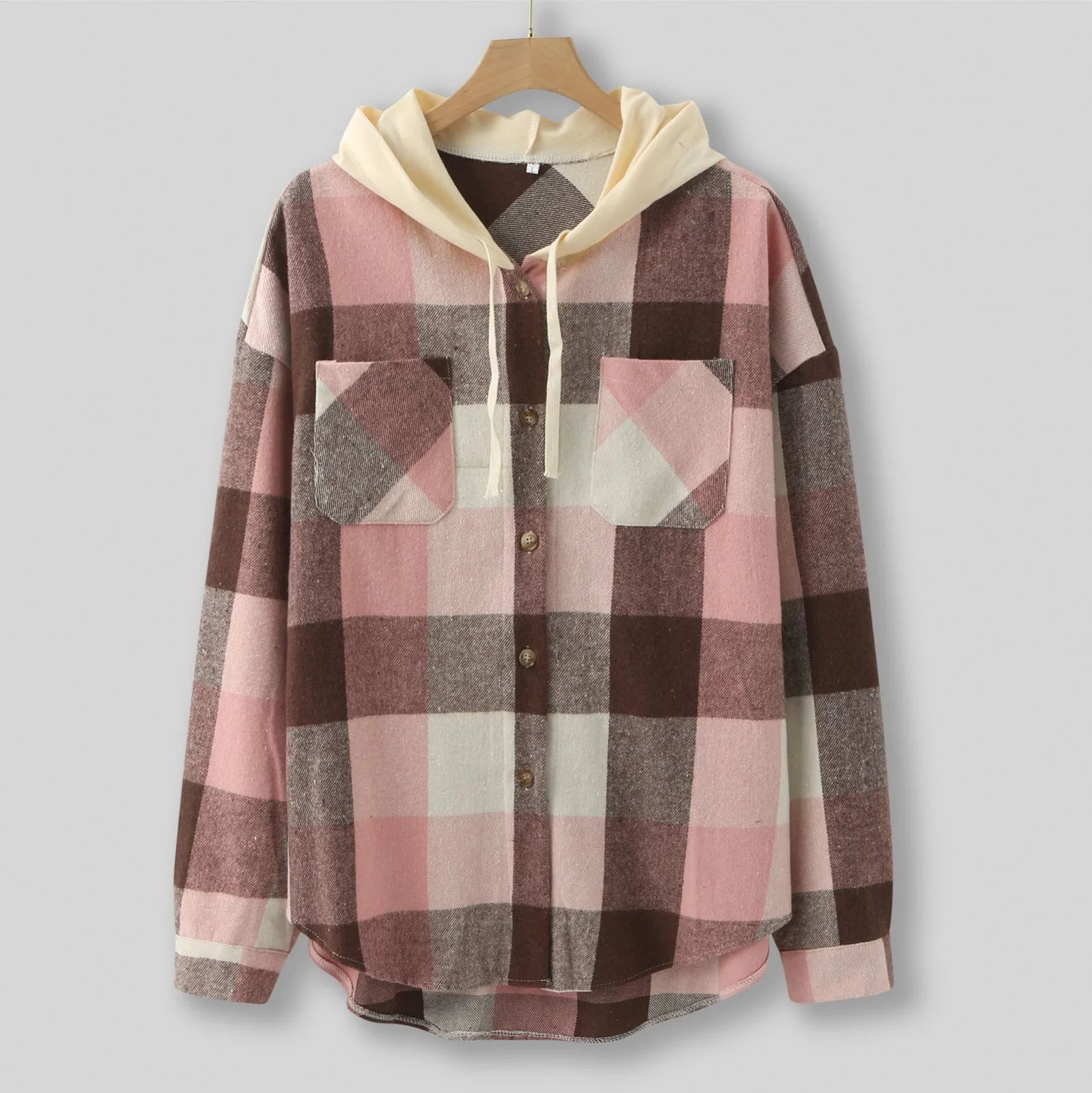 Дамска есенно-зимна ежедневни клетчатая яке, риза с качулка и дълъг ръкав с клетчатым принтом, риза с копчета палто Chaquetas