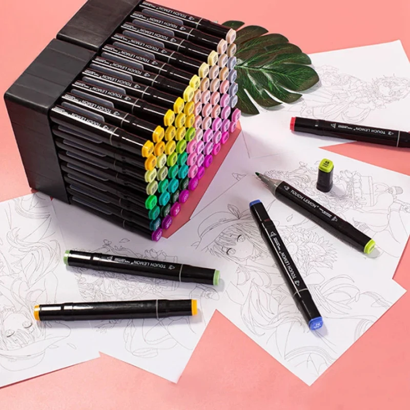 60 на двустранни Цветни маркери за рисуване, комплект ученически пособия за рисуване, бебешко масло, акварел дръжка, един подарък, канцеларски материали