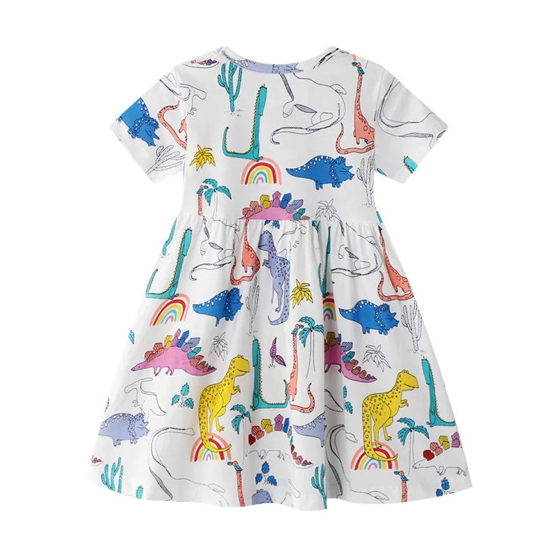 2023 Hugshine, нови рокли с динозавром за момичета, лятна ежедневни бебешки дрехи с анимационни герои, детско принцеса рокля с къс ръкав, рокля с цветен модел
