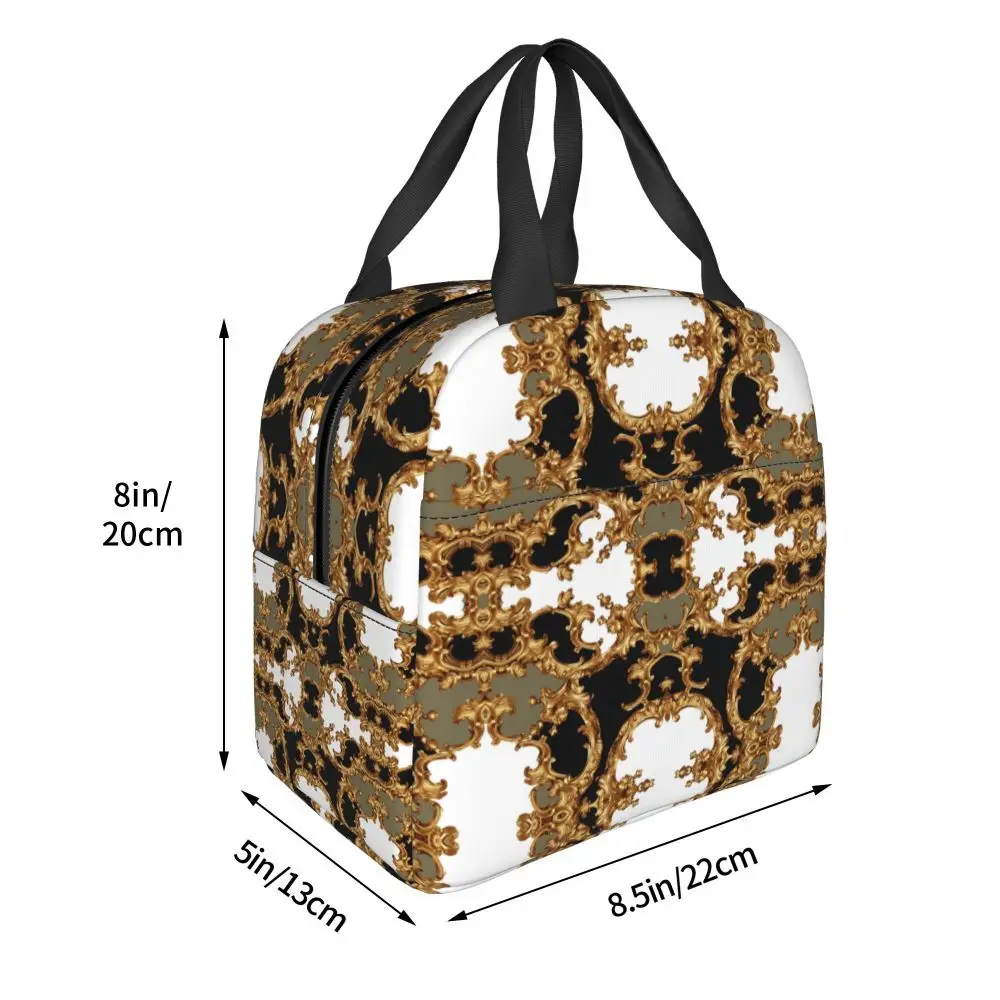 Луксозна дамска чанта за обяд с позлатени цветя модел, водоустойчив термосумка-хладилник, чанта за обяд, офис работа, училище