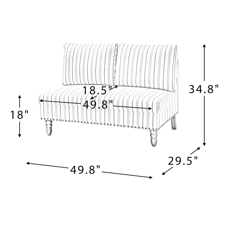 Двойна диван с раиран дизайн и украса под формата на глави на пирон, изчистен дизайн, подходящ за дневни, спални и други сцени