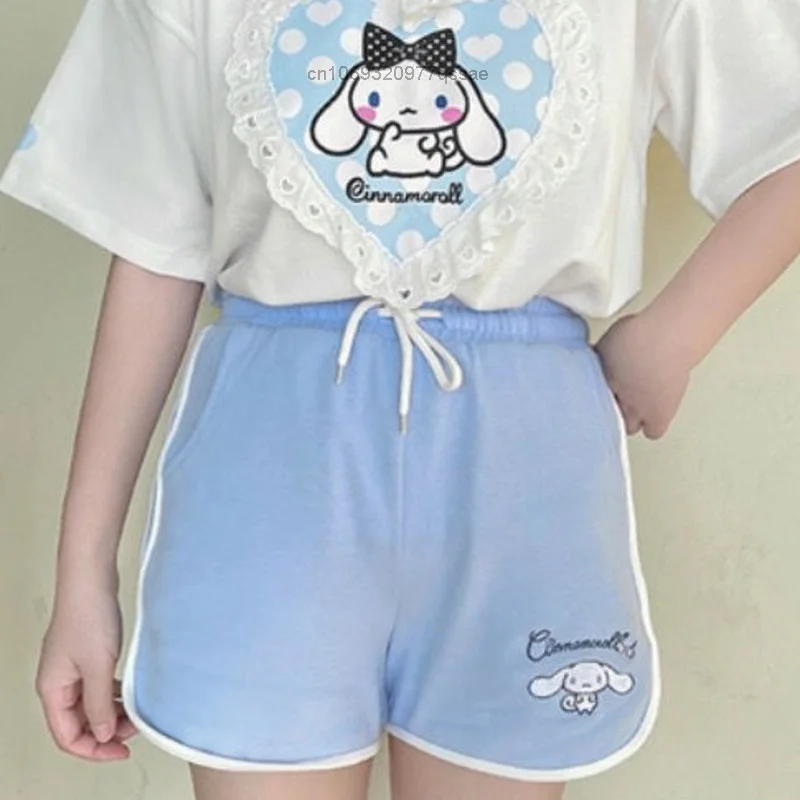 Sanrio Cinnamoroll Melody Kuromi Дамски Розови Къси Панталони Y2k Ежедневни Къси Панталони За Момичета В Корейски Стил, Свободни Спортни Широки Панталони Оверсайз