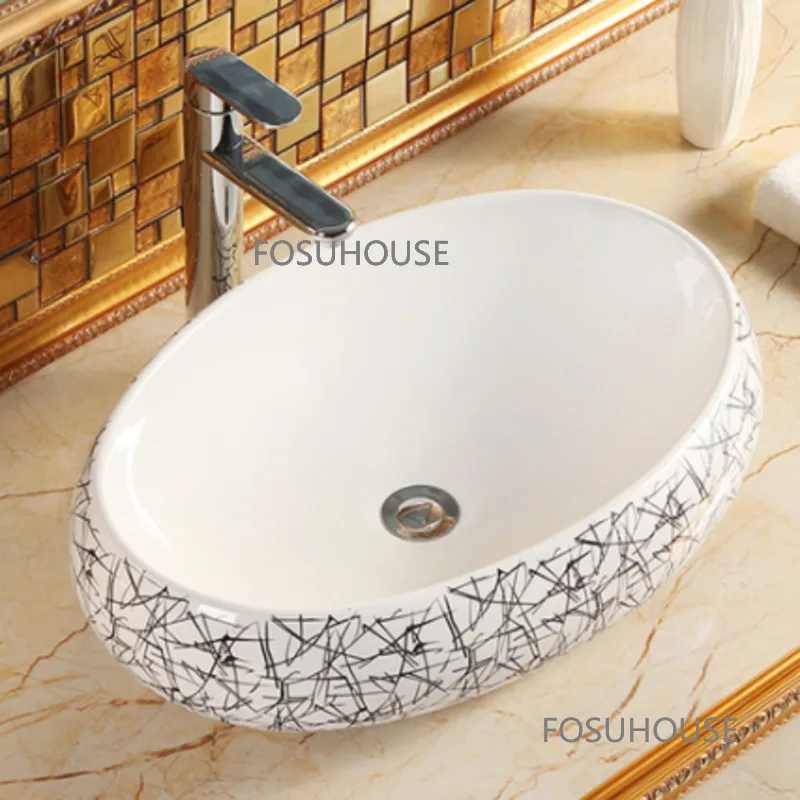 Керамична мивка в европейски стил за мебели за баня, овална хотелска мивка, размер на тоалетната чиния, мивка за баня, мивки за измиване на ръцете, басейн