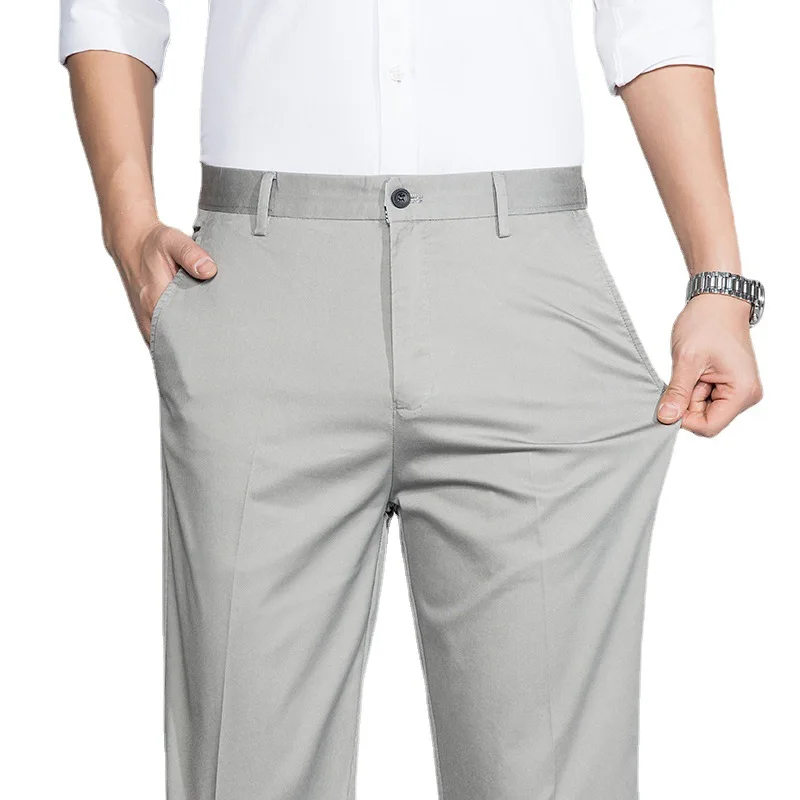 Lansboter цвят Каки, пролет-лято нови свободни ежедневни панталони големи размери, мъжки тънки стрейчевые панталони на средна възраст, направо фантазия