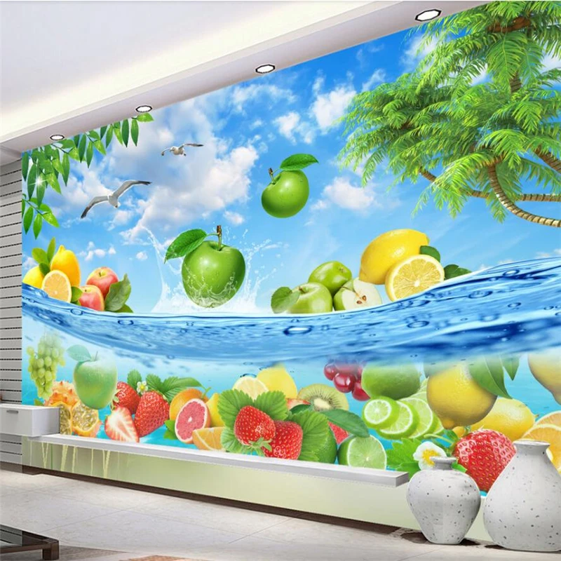wellyu Плодове с висока разделителна способност, свежо лято, Хавай, морска вода, хол, ТЕЛЕВИЗОР, фонова стена, голяма фреска на поръчка, зелени тапети