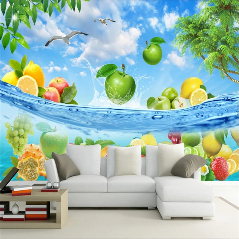 wellyu Плодове с висока разделителна способност, свежо лято, Хавай, морска вода, хол, ТЕЛЕВИЗОР, фонова стена, голяма фреска на поръчка, зелени тапети