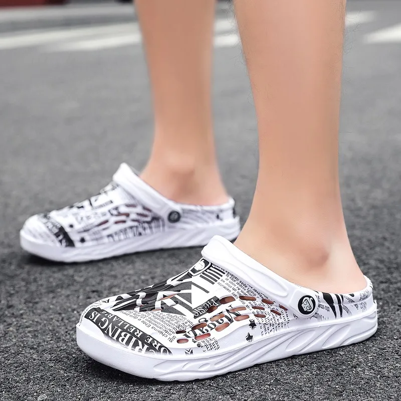 Бели парчета за мъжки чехли от Eva 47 размер, мъжки градински обувки, сабо, сандали, ежедневни обувки, леки летни чехли в черен цвят
