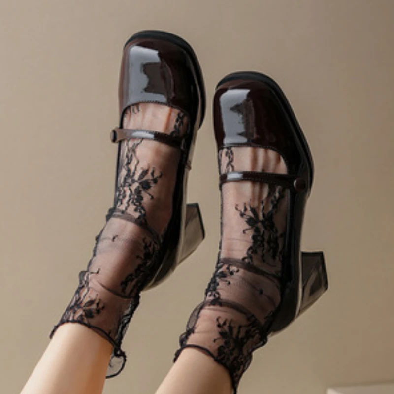 Обувки Mary Jane в стил ретро; пролетни дамски модни обикновена обувки на висок ток с квадратни пръсти; вечерни обувки-лодка на дебелите ток; Zapatos Tacon