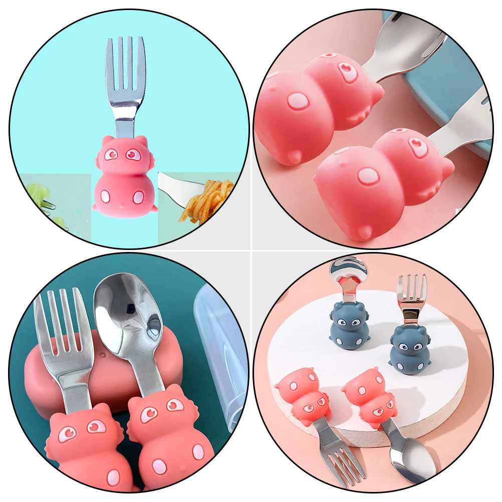 Розово-син cartoony детски комплект лъжици и вилици, десерт лъжица за деца, вилица, детски приспособления, детски прибори за хранене за деца