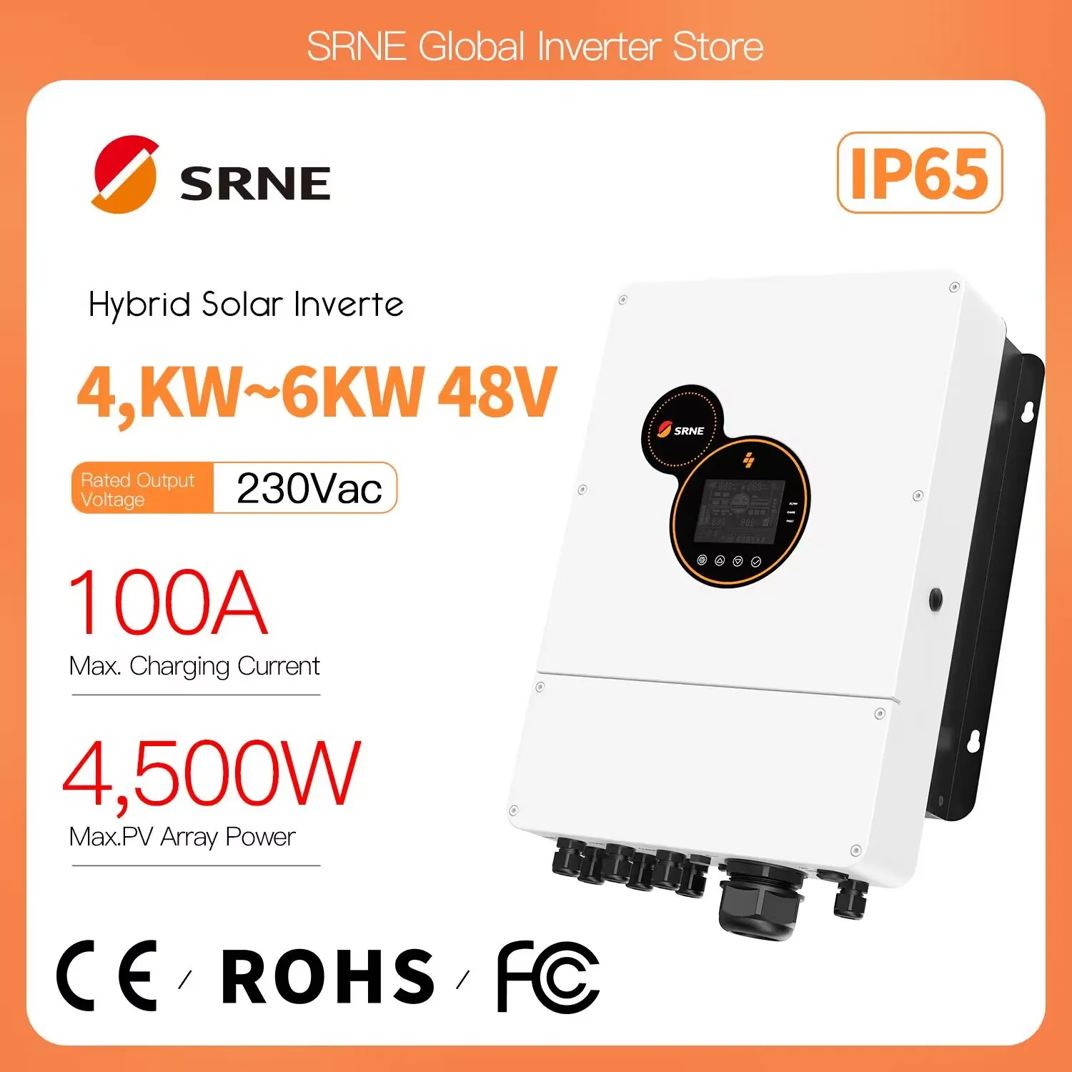 SRNE висока честота на хибриден инвертор с мощност 230/240 В променлив ток с мощност 5 kw, вграден MPPT-заряд от слънчева енергия
