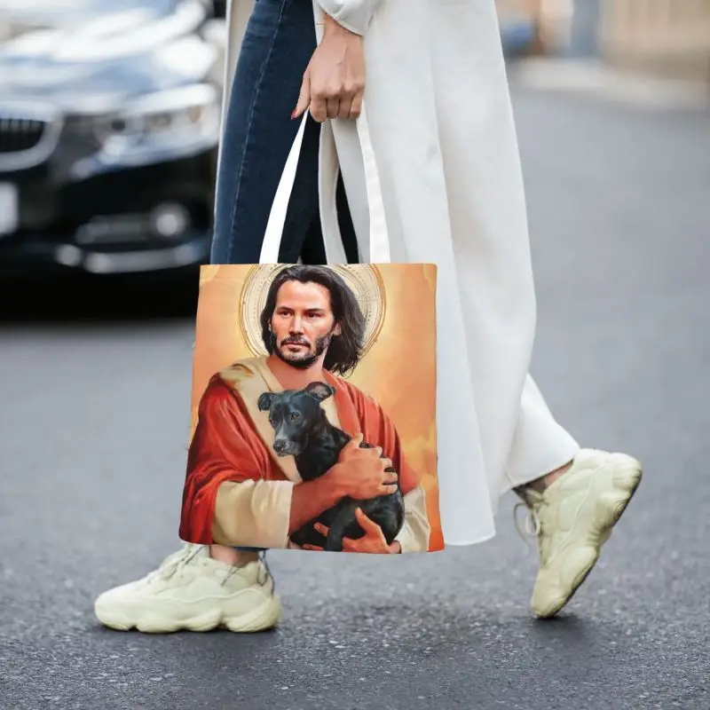 Рециклиране на Киану Рийвс, Пазарска чанта за Господ и Спасител, дамски холщовая чанта-тоут, здрави торбички за пазаруване с продукти на Исус
