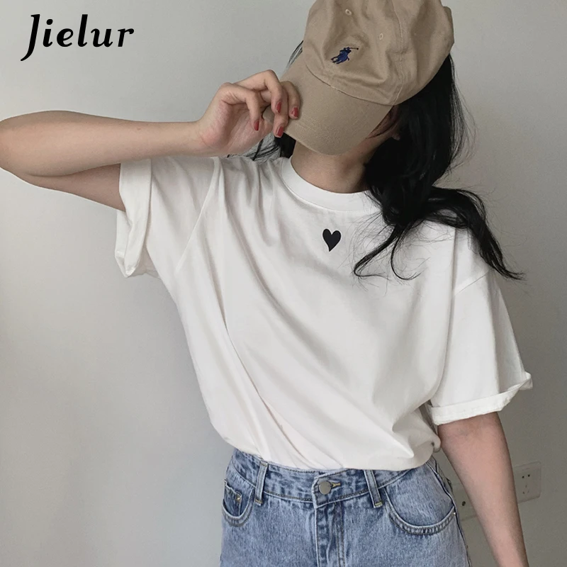 Jielur, Нова памучен тениска с принтом Любов, Дамски Лятна тениска с кръгло деколте, Бели Ежедневни Ризи с къс ръкав, Блузи, Дамски дрехи 2021 S-L