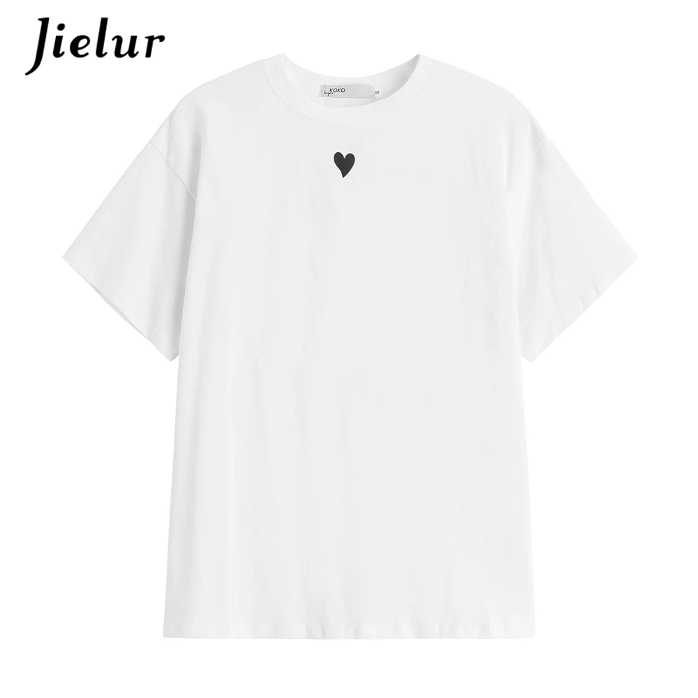 Jielur, Нова памучен тениска с принтом Любов, Дамски Лятна тениска с кръгло деколте, Бели Ежедневни Ризи с къс ръкав, Блузи, Дамски дрехи 2021 S-L