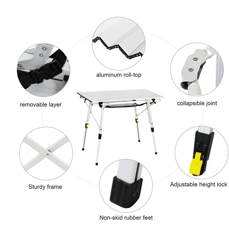 Сгъваем походный маса с лек алуминиев мек покрив, компактна масичка с чанта за носене за пикник на открито