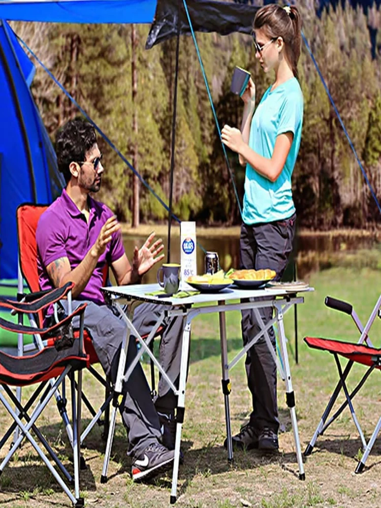 Сгъваем походный маса с лек алуминиев мек покрив, компактна масичка с чанта за носене за пикник на открито