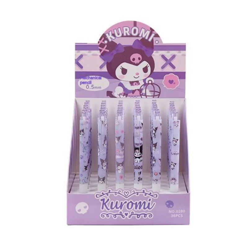 Sanrio 36шт Cartoony механичен молив Hello Kitty Kuromi Подвижни дръжки, канцеларски материали за студенти, 0,5 Черна Училищна писалка за писане