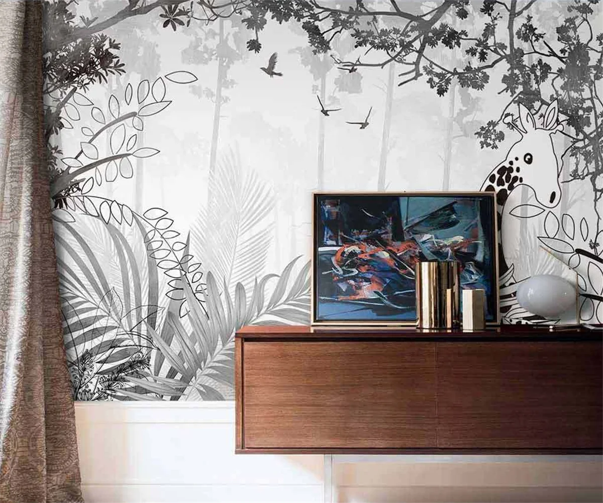 beibehang papel de parede Обичай скандинавски рисованный скица на Тропическа флора и гора на Фона на тапети за детска стая