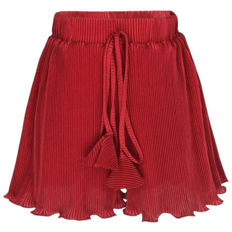 Мода 2023, летни дамски богемные плажни панталони, големи размери, розово-червени нагънат зреещи от ледената коприна, дантела, 6XL 7XL