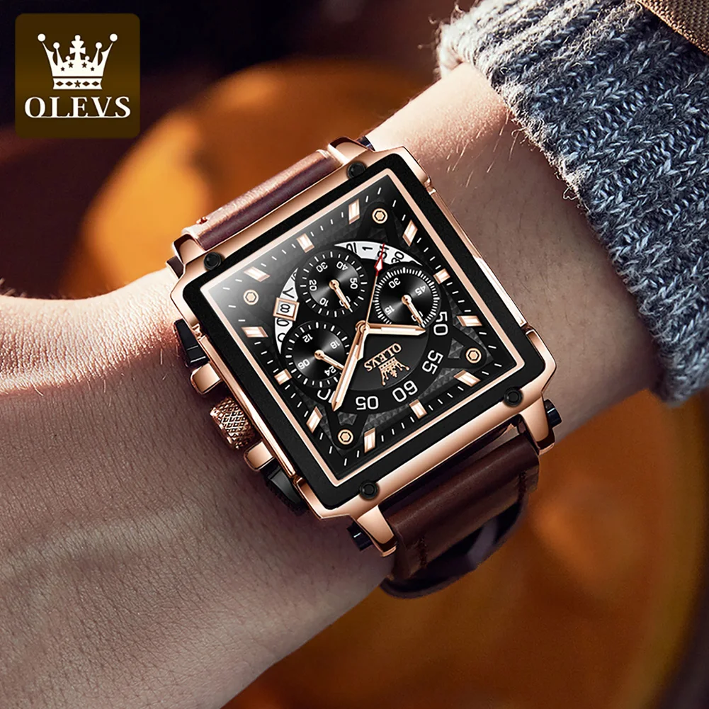 OLEVS Луксозни мъжки часовник Водоустойчив квадратни часовници за мъже, луминесцентни кварцов ръчен часовник пионер лидер на марката, модерен мъжки часовник луксозни оригинал